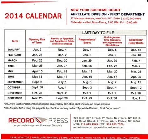 Appellate Division First Department Calendar